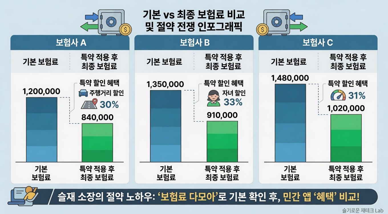 자동차보험 비교시 기본, 최종 보험료 비교 및 절약 비교