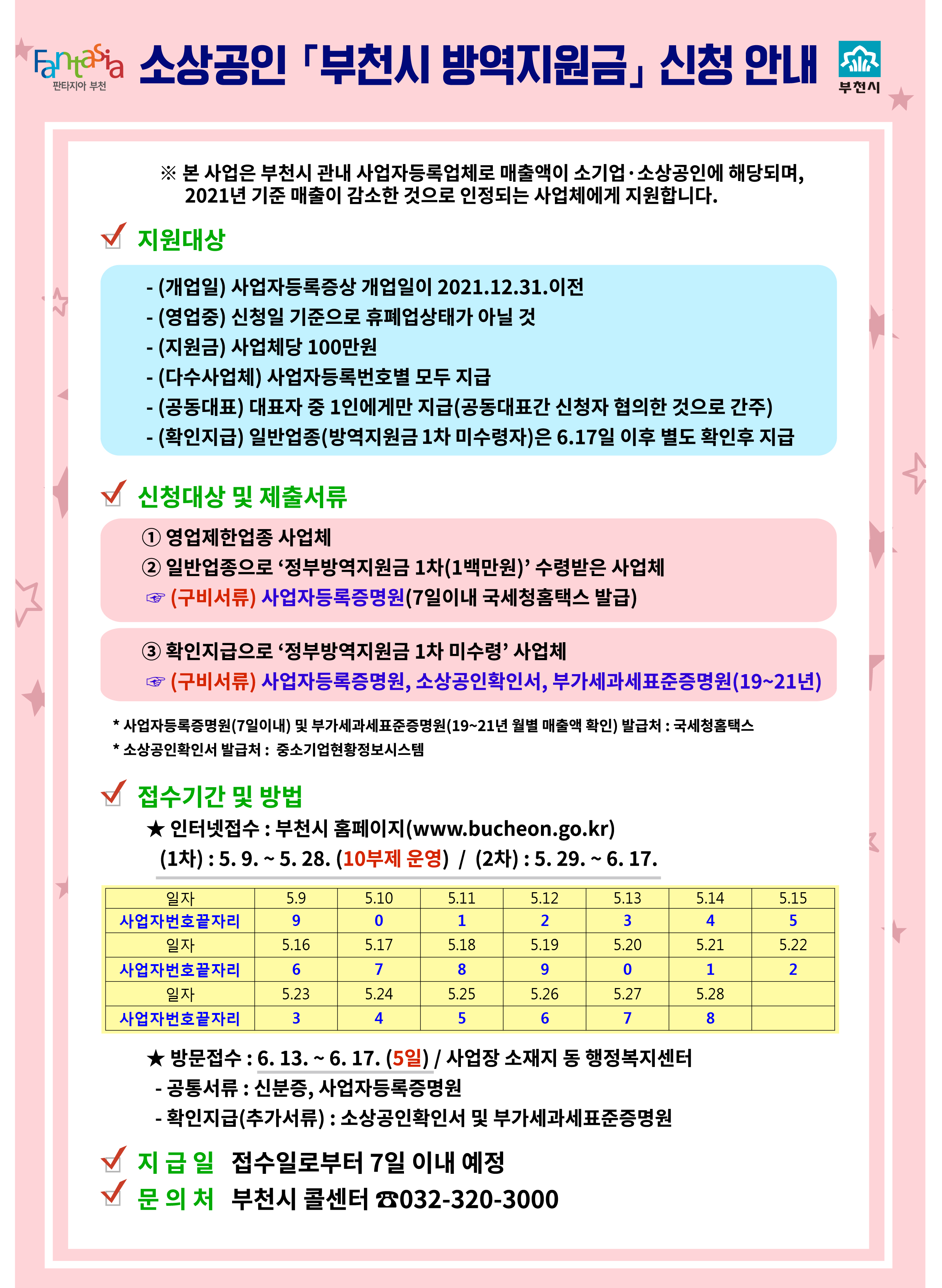 부천시 방역지원금 포스터 앞