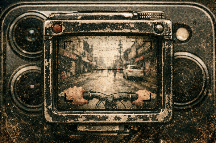 최신 스마트폰을 통해 빈티지한 필름 톤으로 보이는 세상