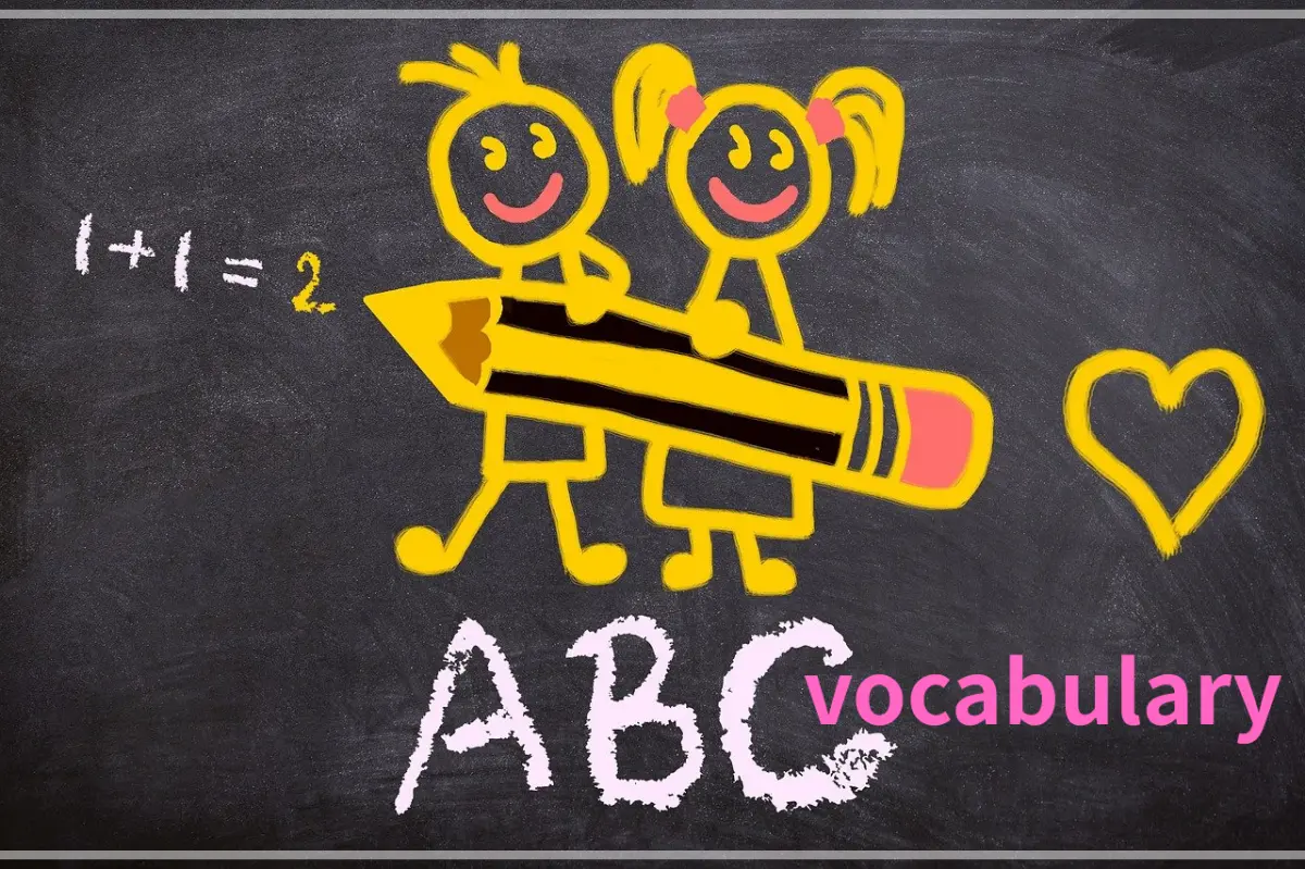어린이-두명이-함께-연필을-들고-있는-이미지-abc-vocabulary라고-써있고-하트가-있음
