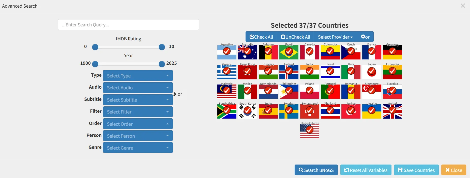 넷플릭스 검색 unogs.com Advanced Search