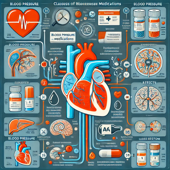 심혈관계에 미치는 영향을 비교한 다양한 혈압 약물 클래스의 다이어그램