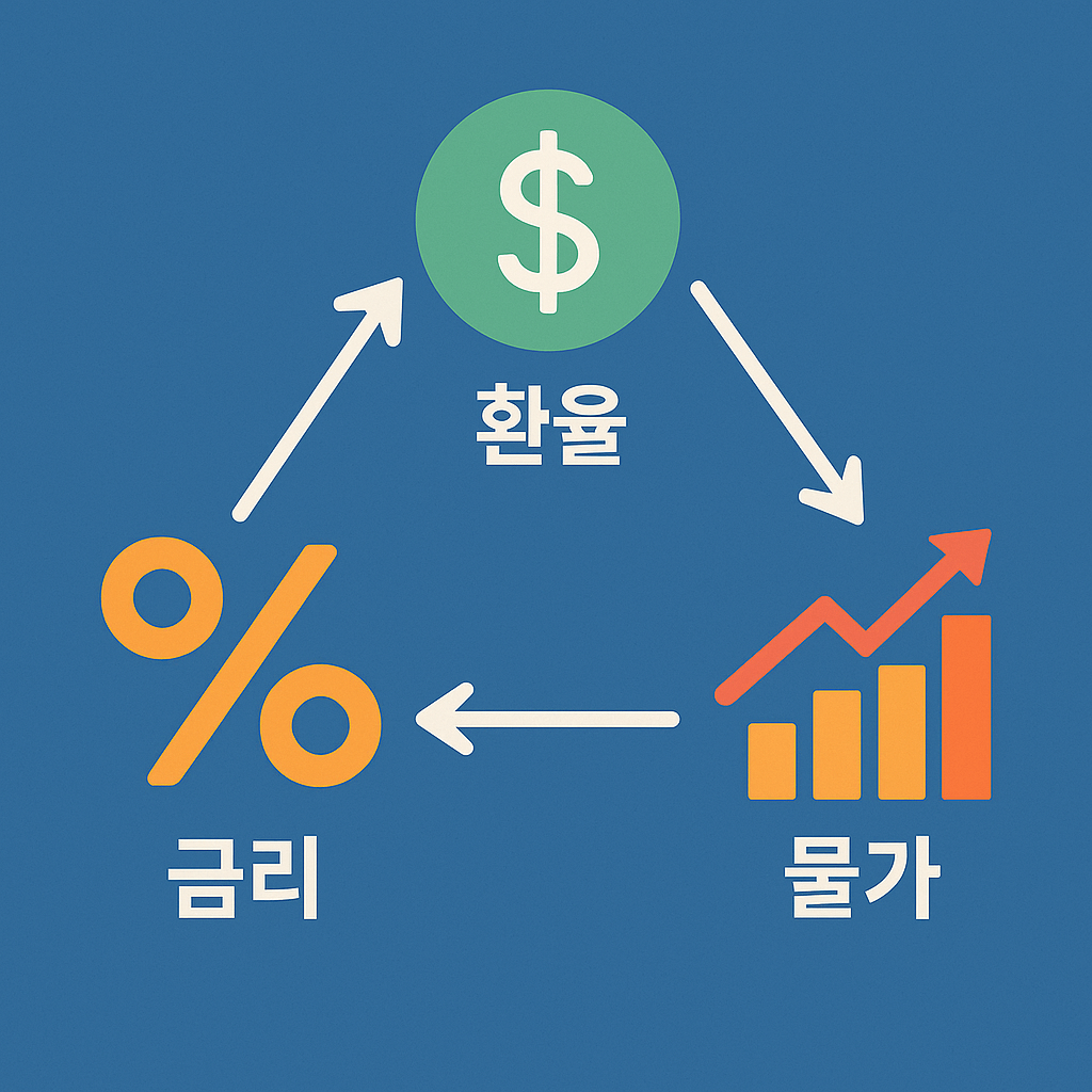 금리·환율·물가의 상관관계를 시각적으로 표현한 경제 구조 인포그래픽