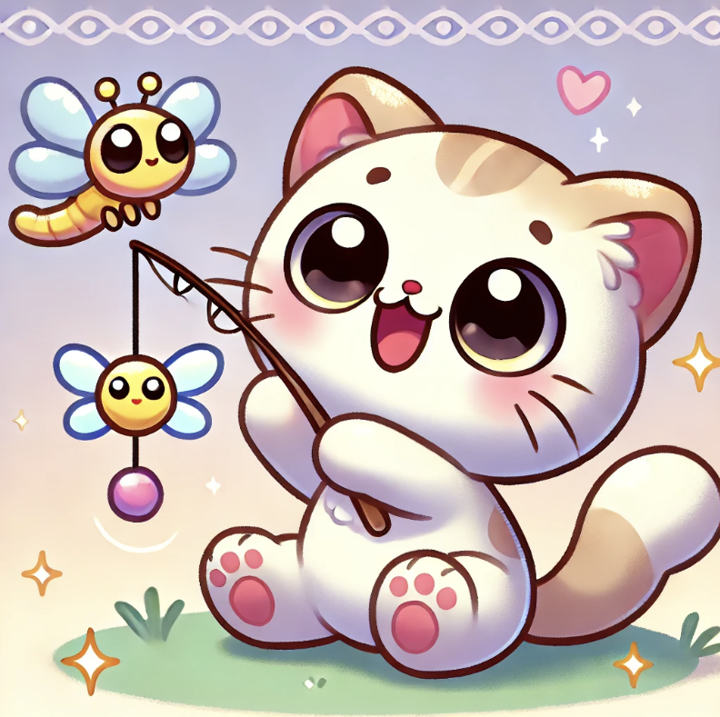 장난감을 가지고 노는 고양이의 모습을 표현한 사진