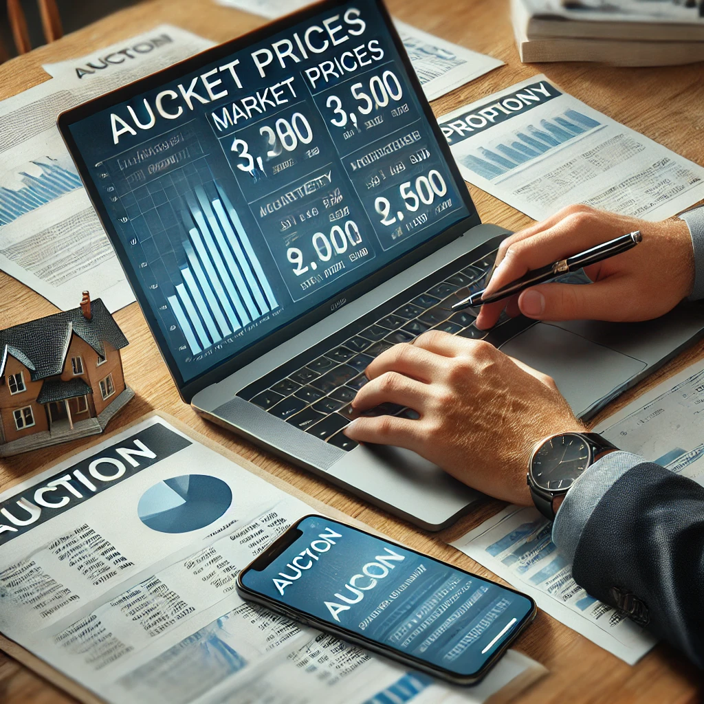 경매 부동산 정보를 검토하며 시장 가격을 비교하는 사람