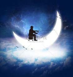 하얀-하현달에서-앉아-낚시하는-강태공