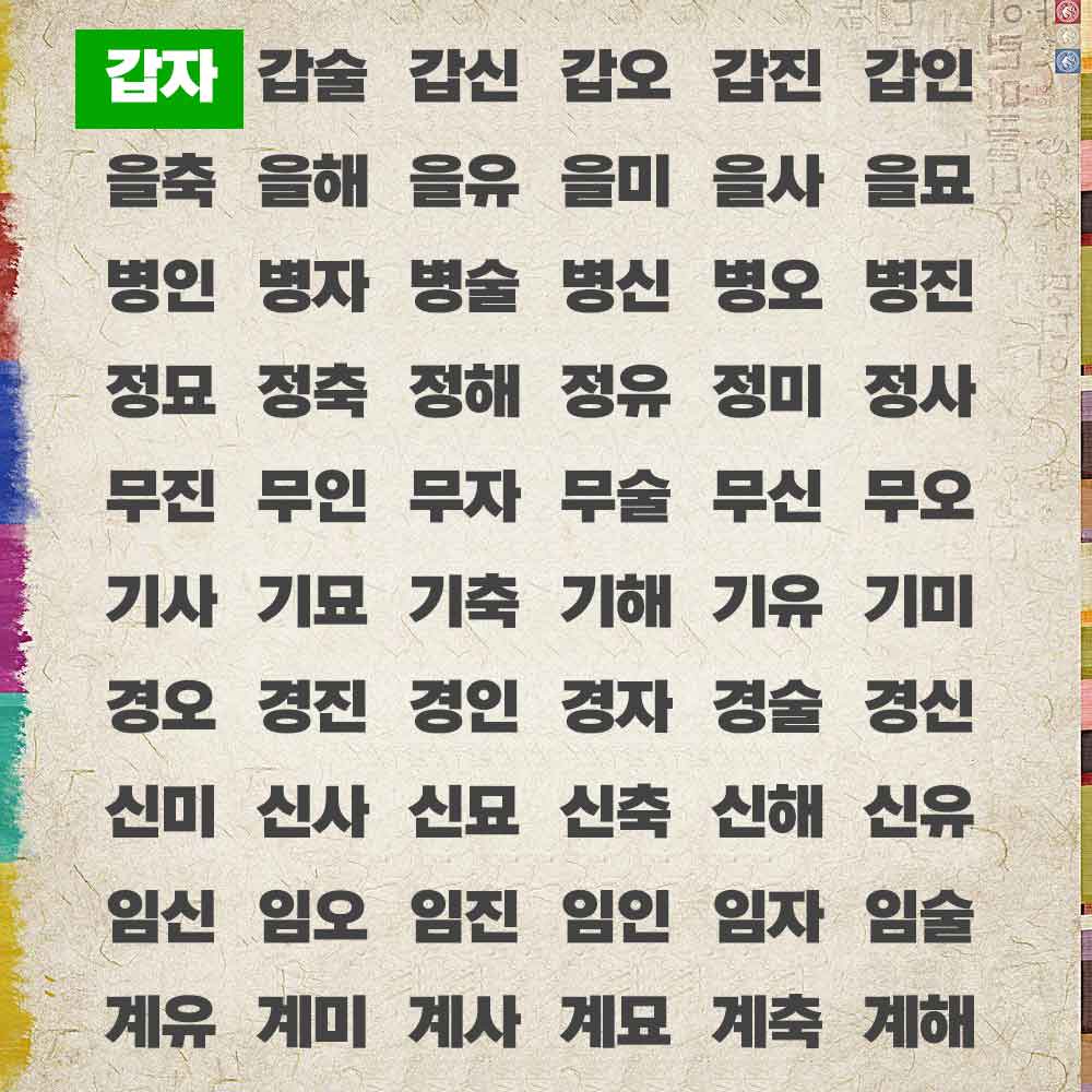 60갑자표 - 첫번째 글자 갑자