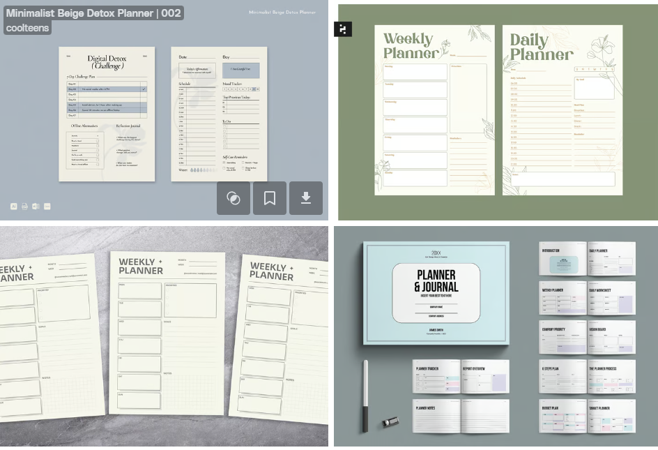 디지털 다꾸에 필요한 디자인 리소스, Envato "ElementsMinimal Planner Template"