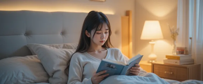자기 전 루틴으로 책을 읽는 여성의 모습