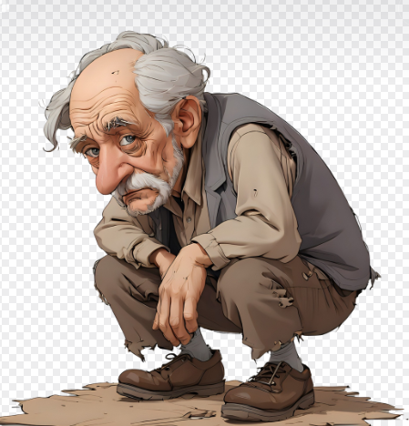 쭈구리고 앉아 있는 노인의 이미지 사진