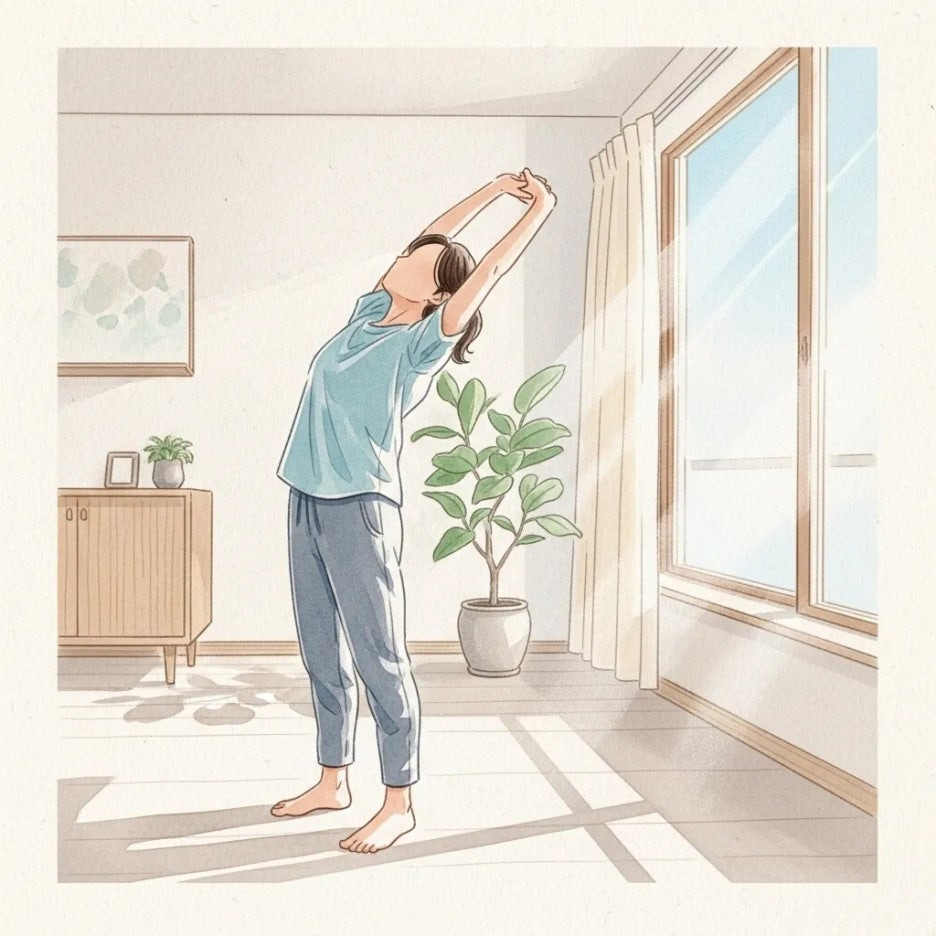 활기찬 아침, 스트레칭으로 건강을 챙기는 모습