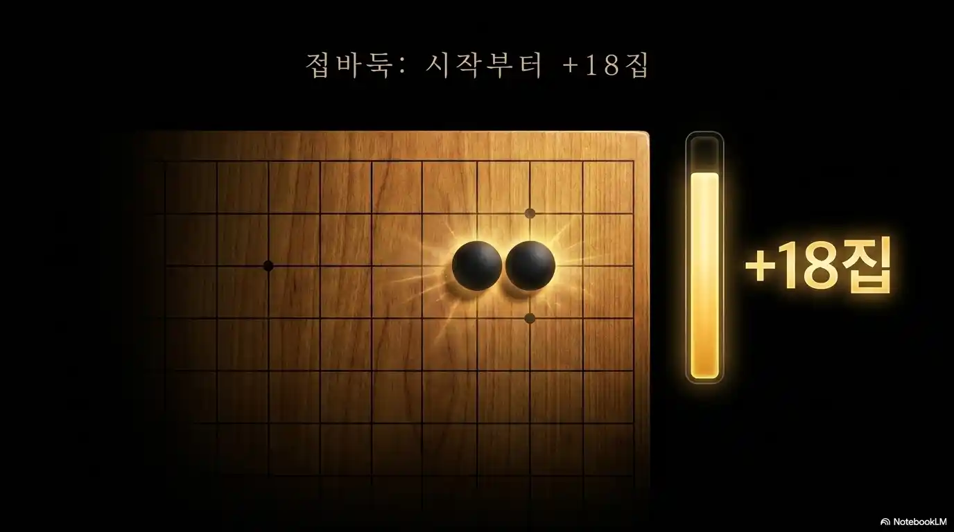 신진서와 카타고의 접바둑에서 시작부터 흑돌 18점을 놓는 규칙 이미지