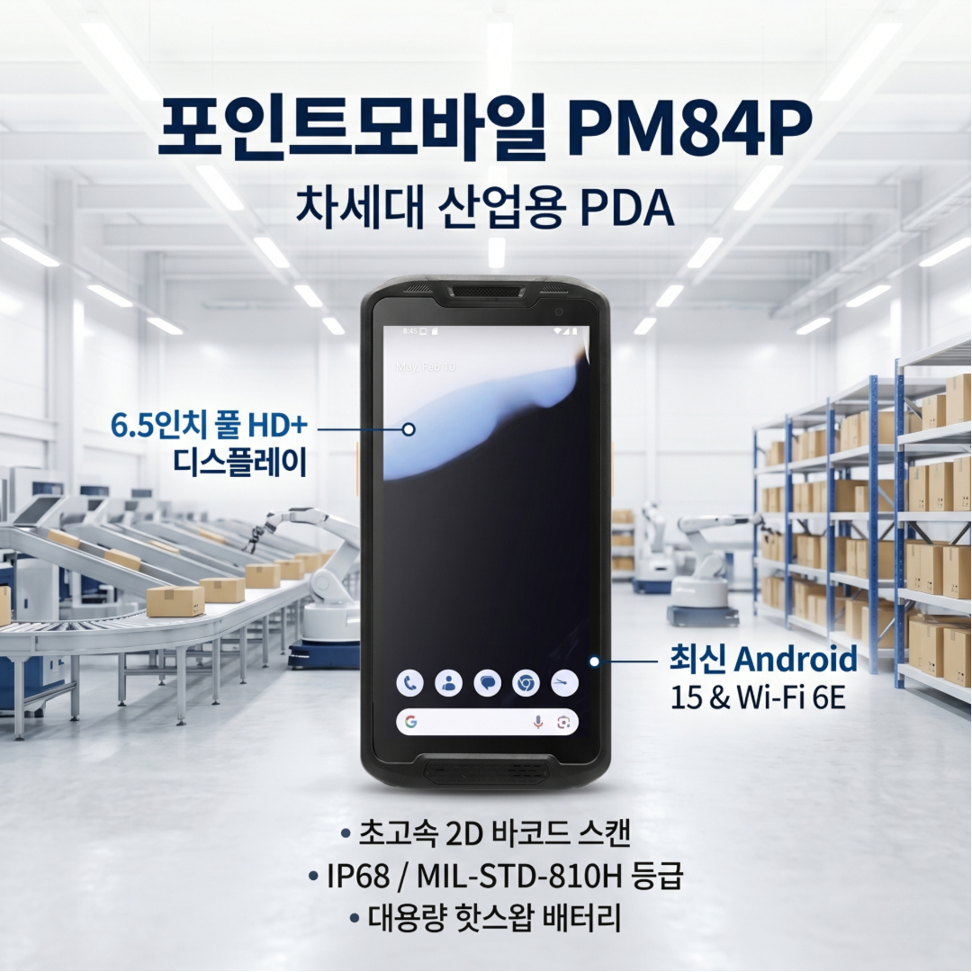 포인트모바일, PM84P, 산업용PDA, 물류PDA, 안드로이드PDA, 바코드스캐너, 물류단말기, 산업용모바일컴퓨터, 재고관리PDA, WMS