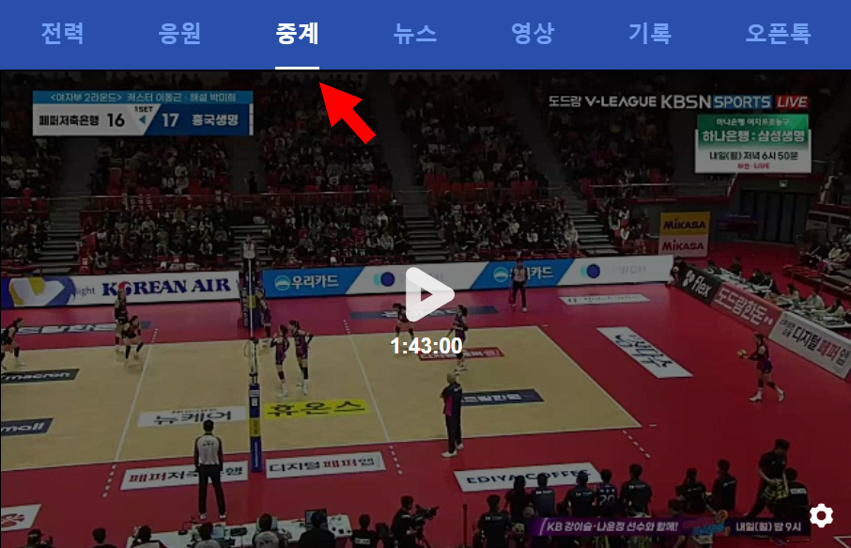 여자배구 중계방송 다시보기 (무료 채널)
