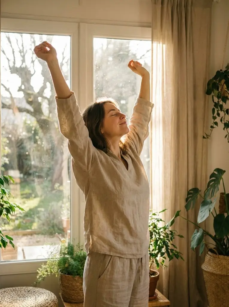 코 호흡으로 인해 맑아진 안색과 선명한 턱선을 보여주는 건강한 이미지