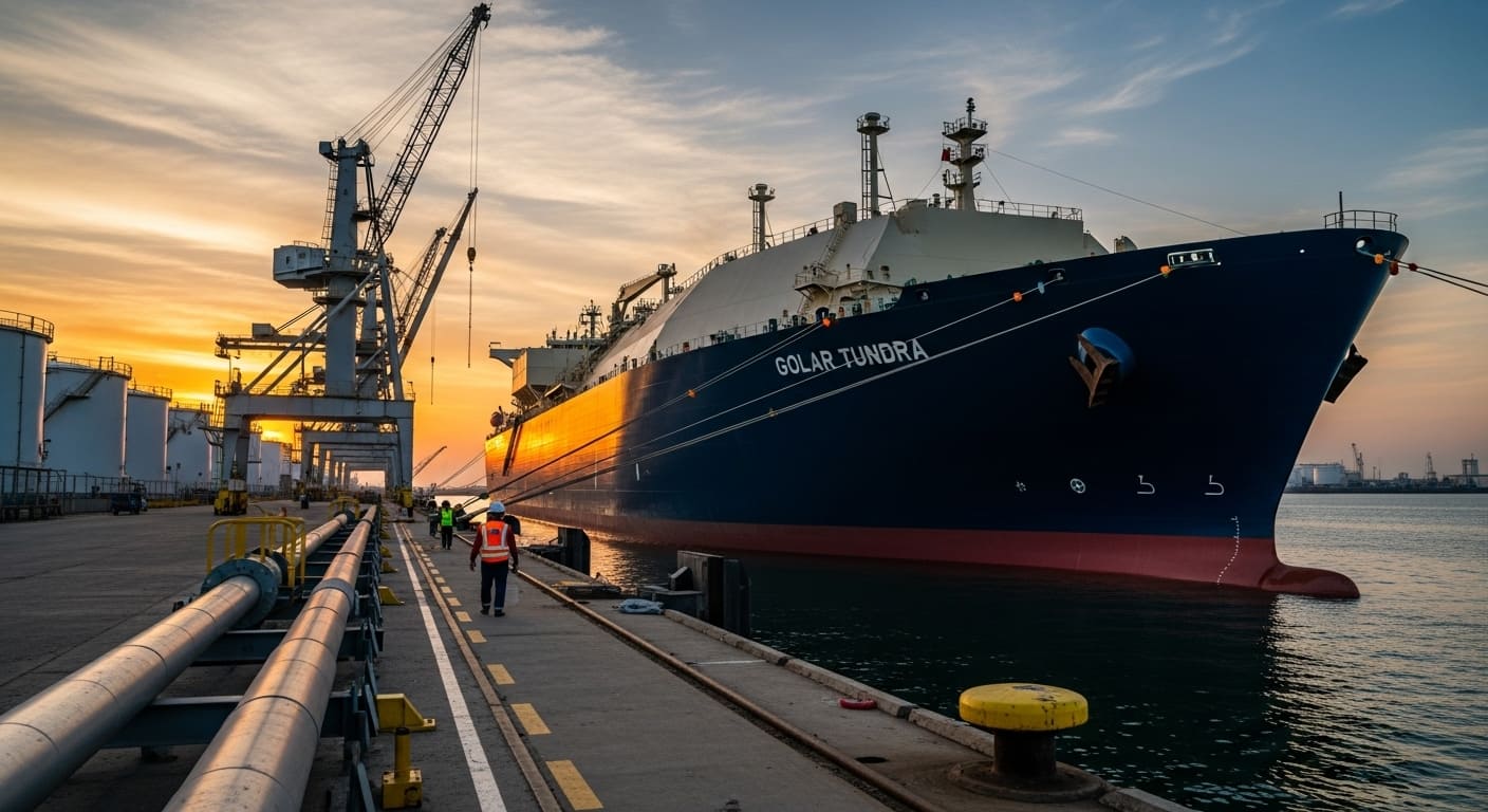 LNG 운반선이 건조되는 조선소 현장