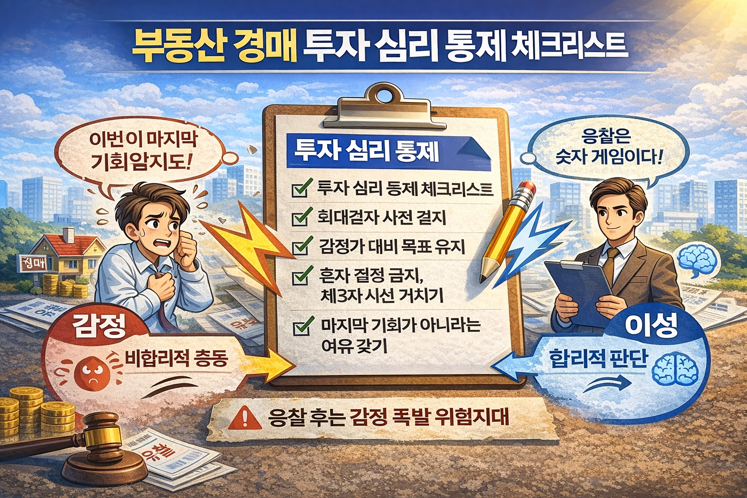 부동산 경매 응찰 시 감정과 이성을 구분하기 위한 투자 심리 점검 이미지