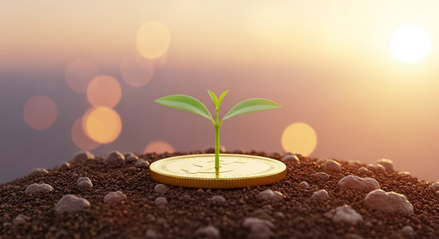 코인을 뚫고 새로운 싹이 나는모습