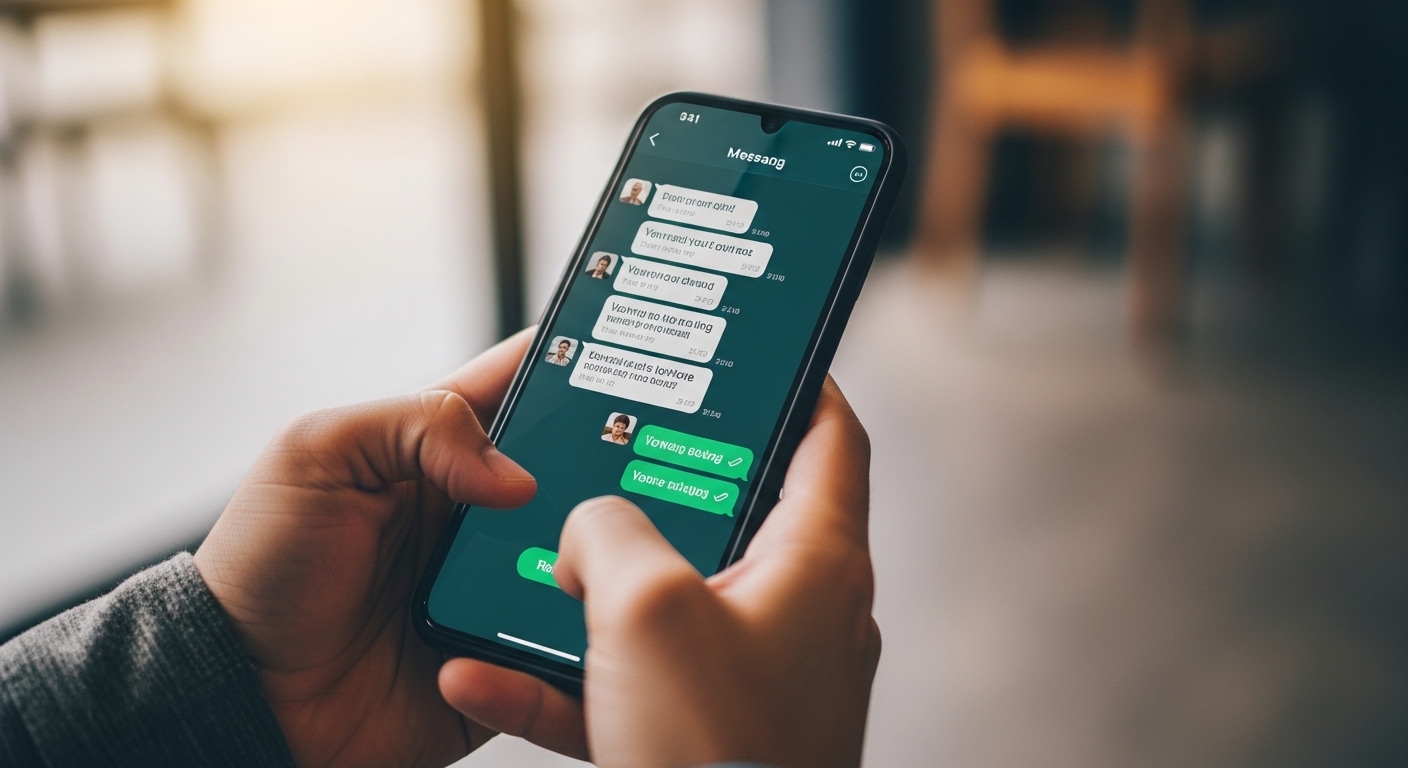 스마트폰으로 메세지 보내는 이미지