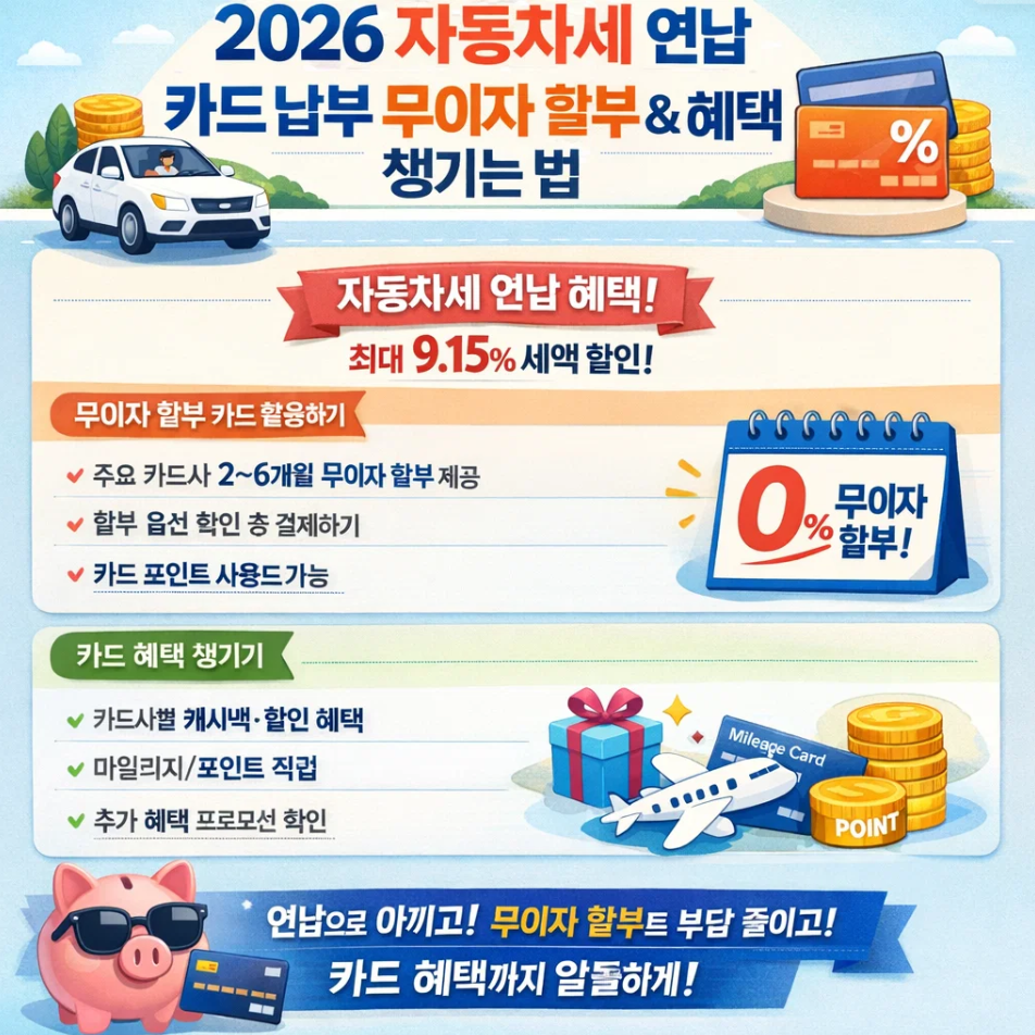 2026 자동차세 연납 카드 납부 무이자 할부와 혜택 챙기는 법