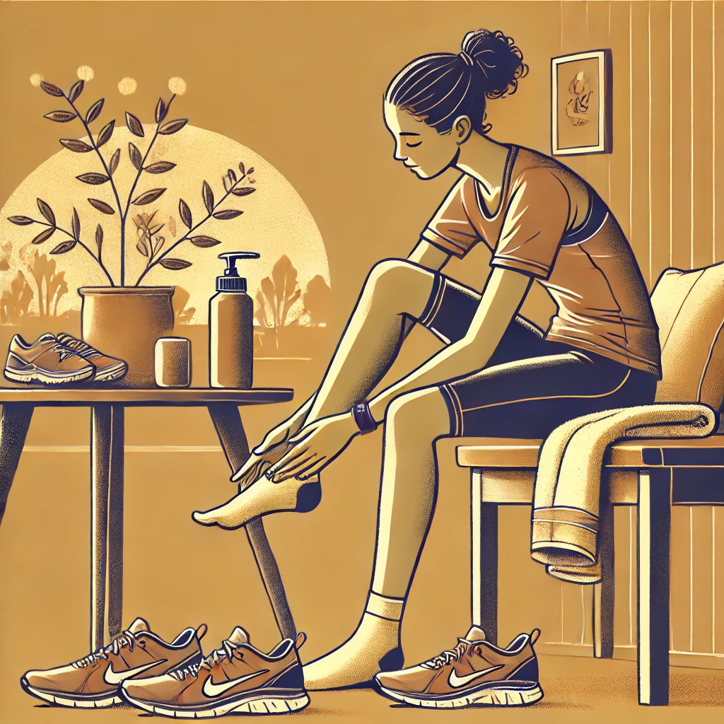 발관리하는 여성러너 일러스트