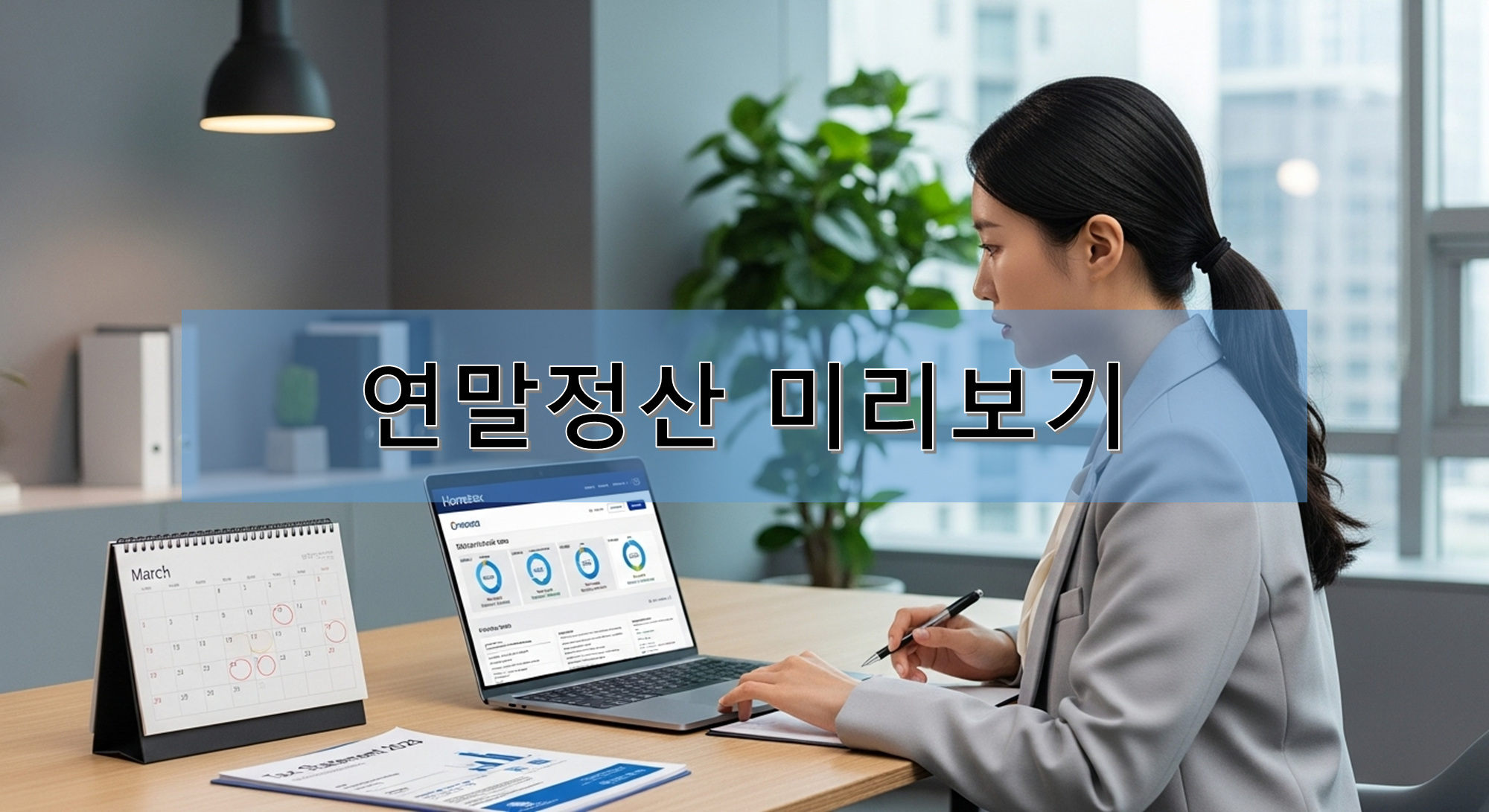 연말정산 미리보기를 하고 있는 여자