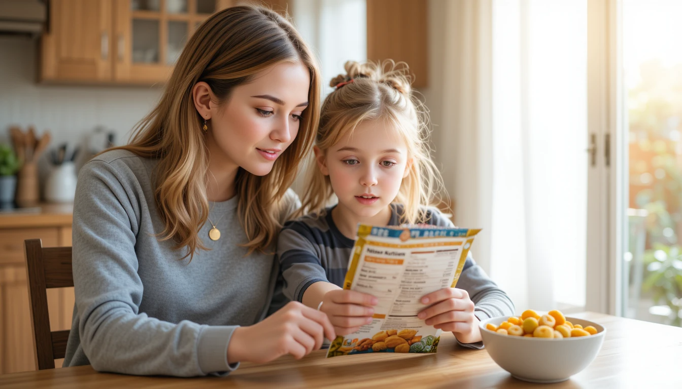 엄마와 아이가 함께 성분표를 보는 모습