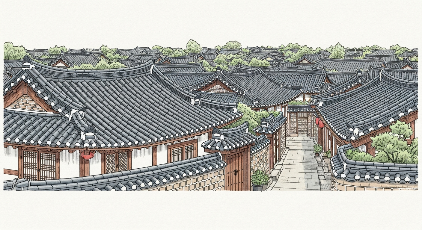 전주 한옥마을 기와지붕 전통 건축