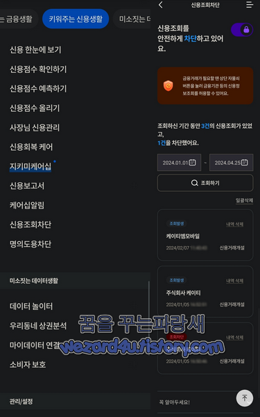 신용 조회 차단 및 명의도용차단서비스 나이스 지키미(NICE 지킴) 신용정보 차단