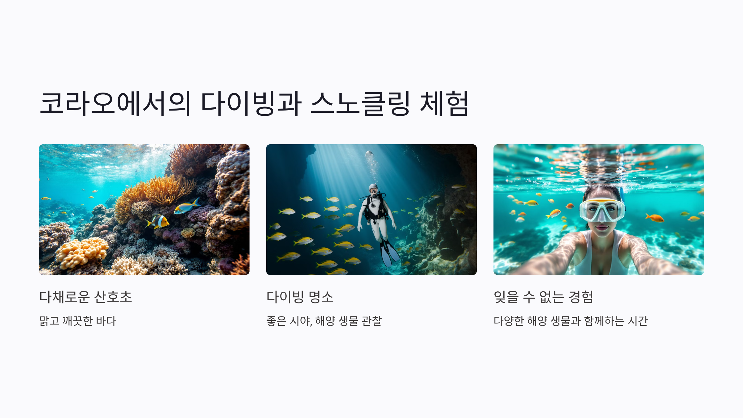 코라오에서의 다이빙과 스노클링 체험