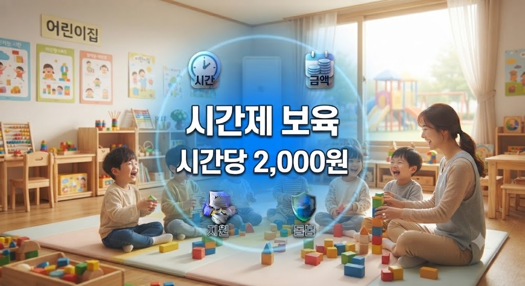 외벌이 가정이 아이를 양육하면서 시간제보육을 신청하여 어린이집에서 즐겁게 아이가 놀고 있는 모습