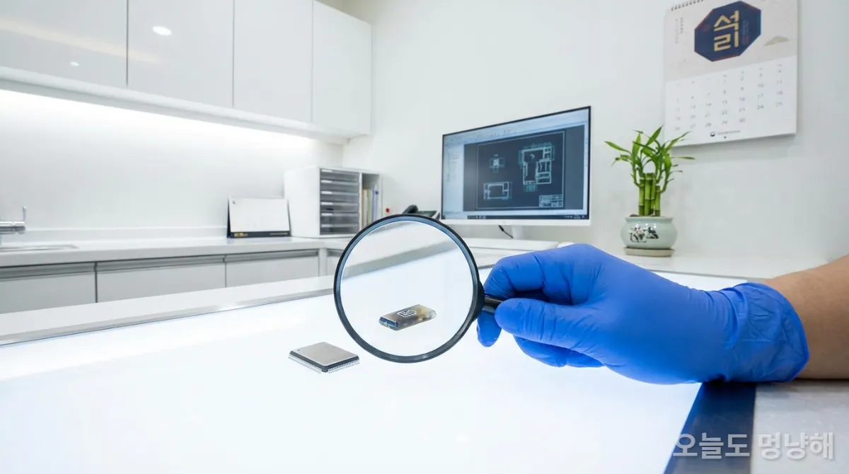 ISO 표준과 비표준 마이크로칩을 비교하며, ISO 표준 마크가 돋보이는 모습