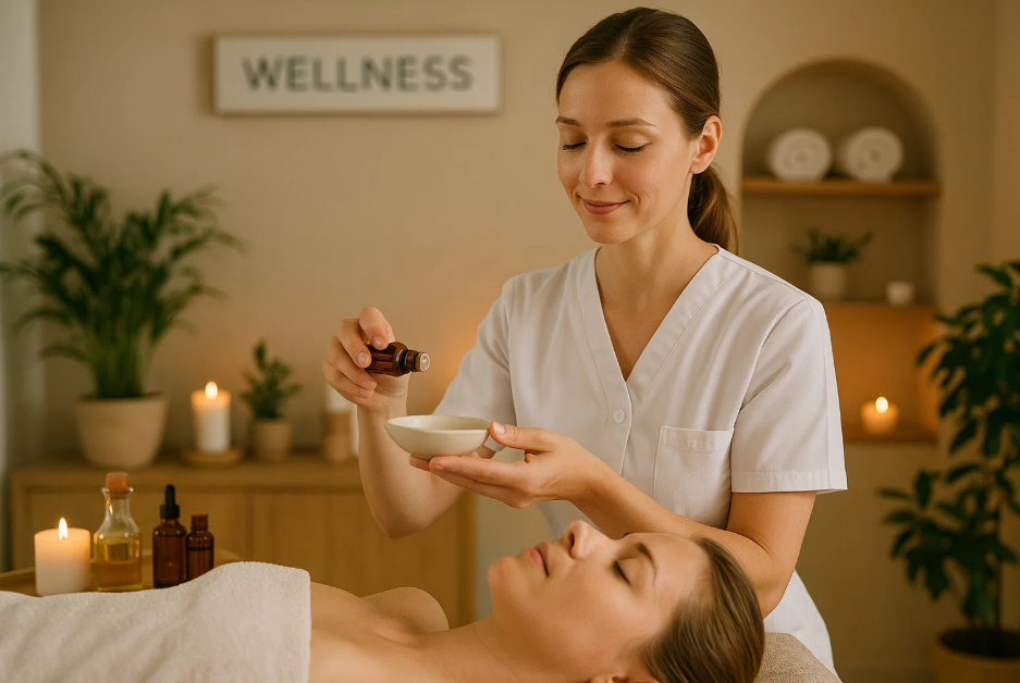 아로마 치료를 하는 여성의 사진