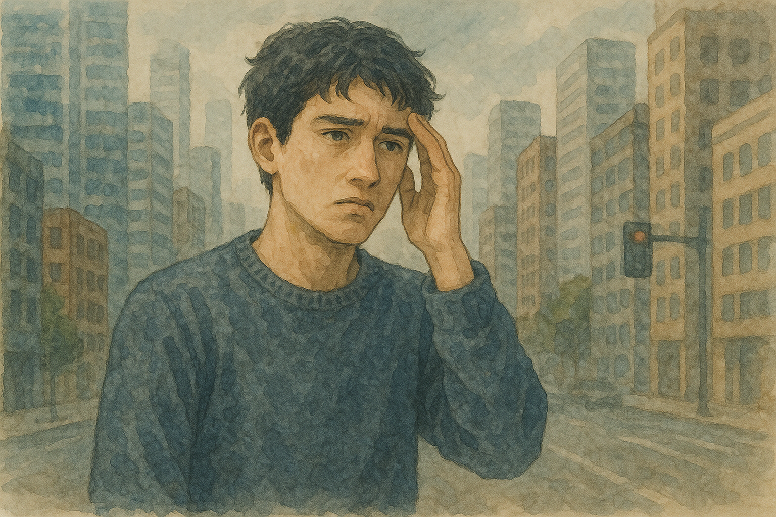 도시에서의 고뇌하는 청년