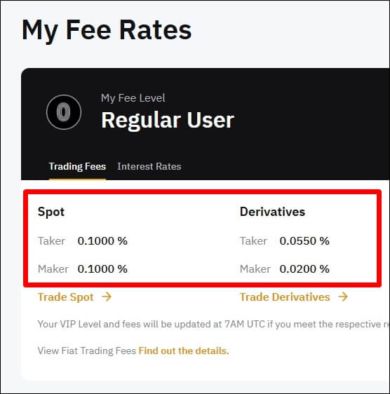 바이비트 수수료 확인창을 나타내고 있다.