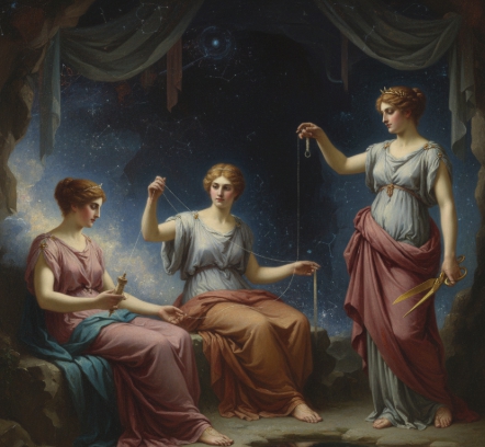 운명의 실을 잣고 끊는 세 명의 여신 일러스트