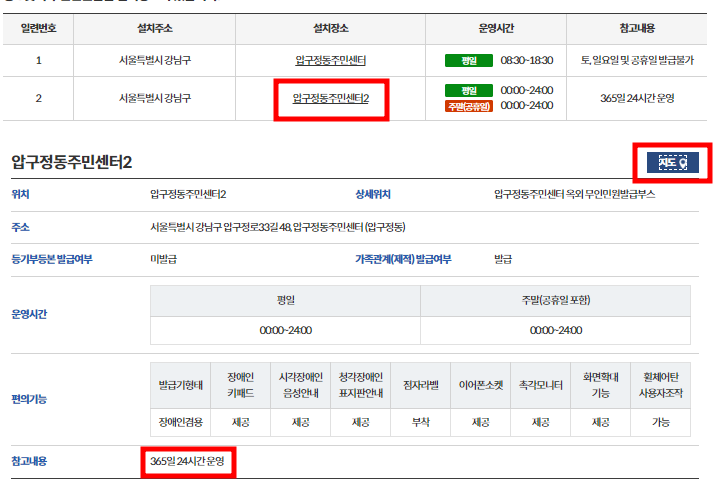 무인 민원 발급기 위치, 운영 시간, 수수료