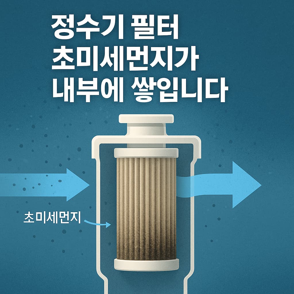 정수기 내부에 초미세먼지가 유입되는 구조를 보여주는 이미지