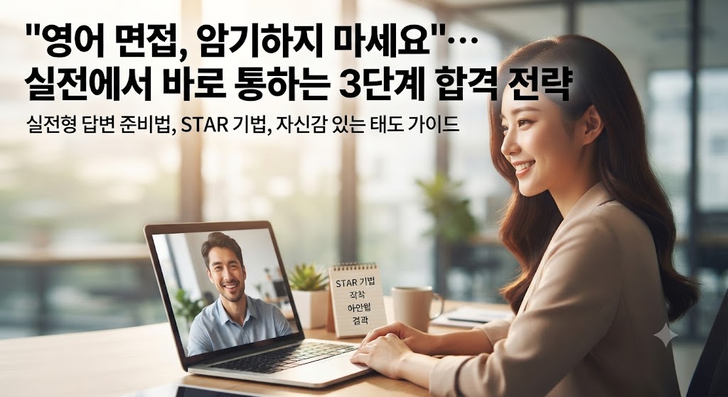 A professional woman practicing for an English job interview using the STAR method, showing confidence and effective communication skills in a professional setting.