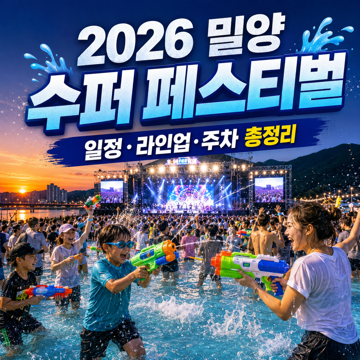 2026 밀양 수퍼 페스티벌 일정&middot;라인업&middot;주차｜삼문동 밀양강변｜스컬&amp;하하&middot;브브걸&middot;이재훈 무료 물축제