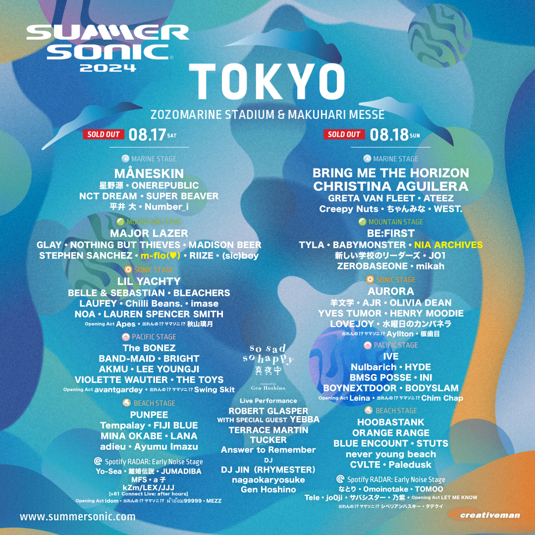 2024 섬머소닉 출연 아티스트 라인업(도쿄)