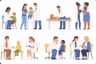 건강 검진 받는 어린이들