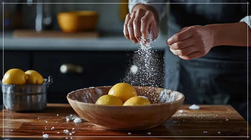 레몬물-만들기-과정인-굵은-소금으로-레몬을-세척하는-모습