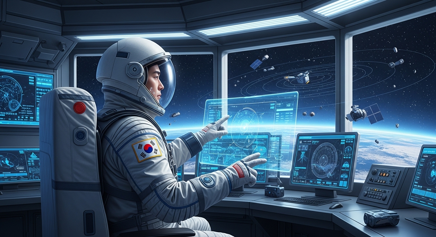 우주선을 타고 있는 우주 비행사