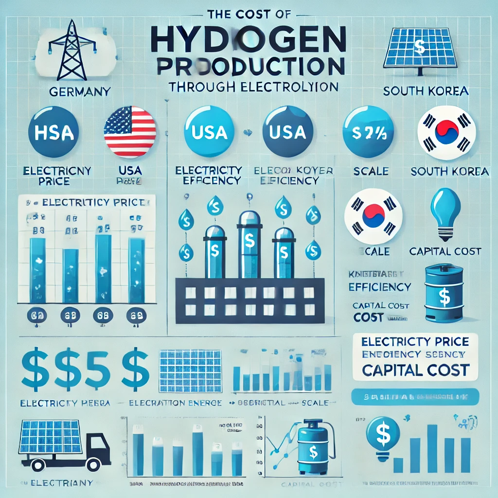 국가별 전기분해 수소 생산비용