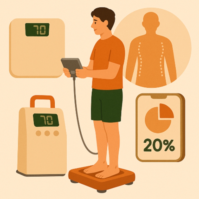 인바디 측정을 통해 체중이 아닌 체성분을 확인하고 있는 사람의 모습.