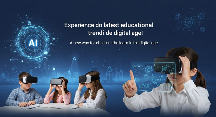 어린이 들이 3D를 통해 미래의 교육을 체험해 보는 장면입니다.