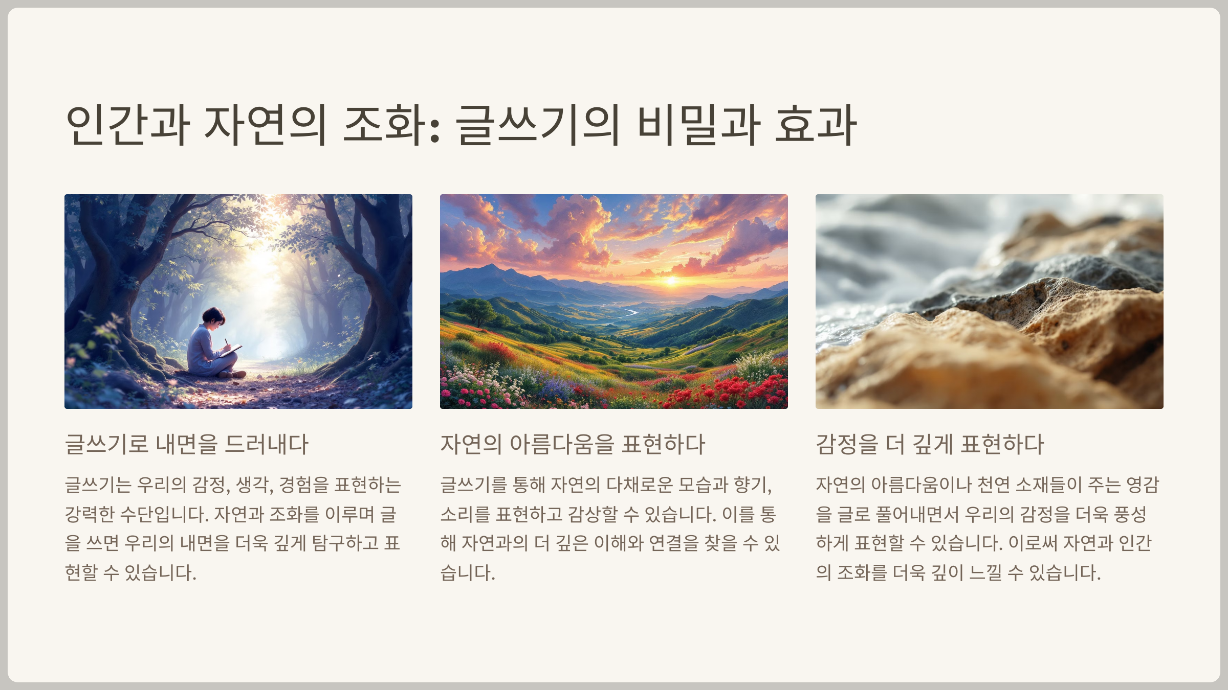 인간과 자연의 조화: 글쓰기의 비밀과 효과