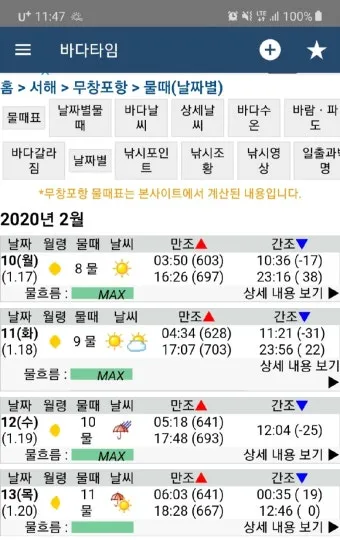 서해안 물때표 2025 조수간만 갯벌체험 낚시 일정 정리_11