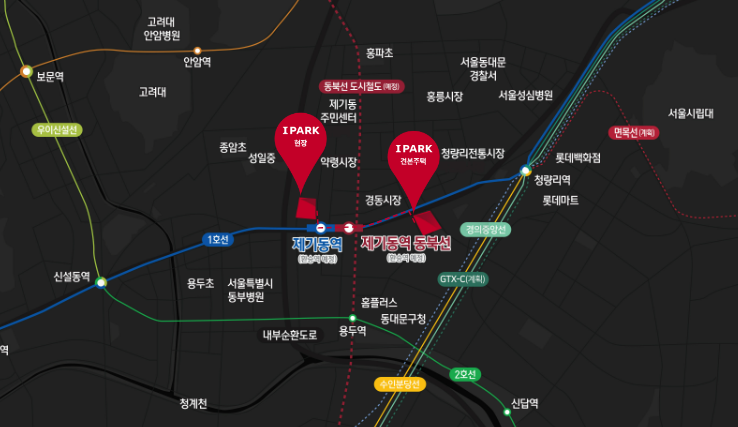 제기동역아이파크 위치도 및 모델하우스 위치도. 출처 제기동역아이파크 홈페이지